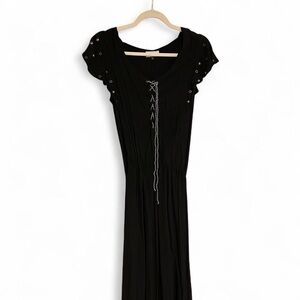 Casual Black Tie Stud Flutter Sleeve Maxi Dress